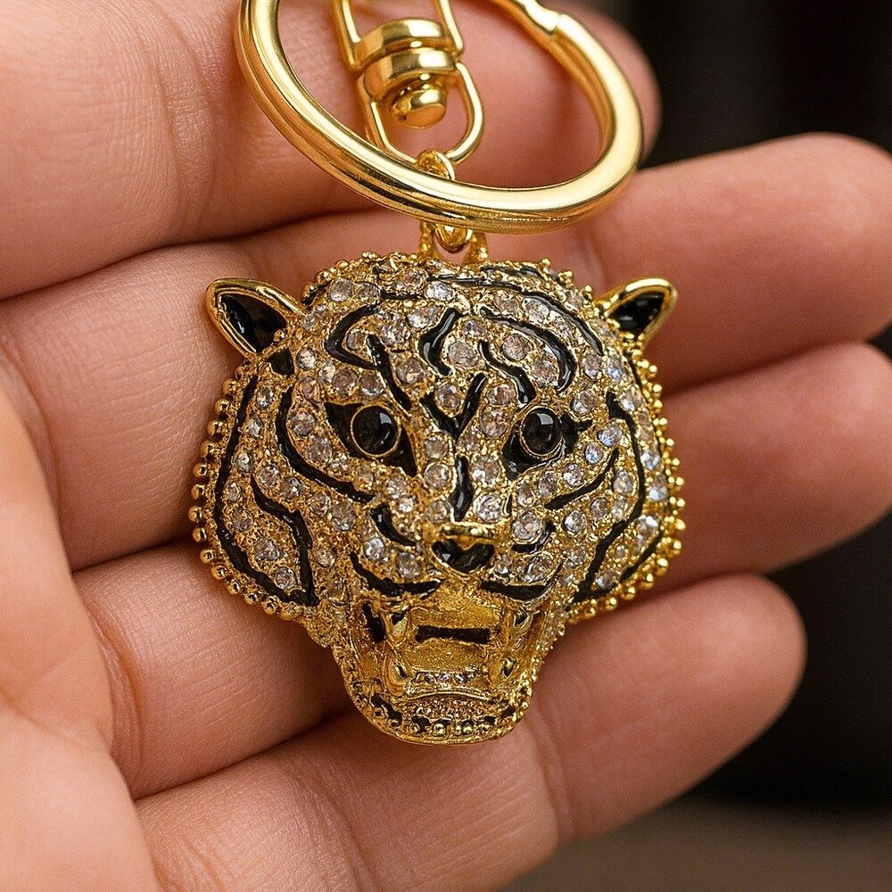 Crystal Rhinestone Tiger Luxury Keychain or Handbag Charm Sparkling Pendant - Picture 5 of 8